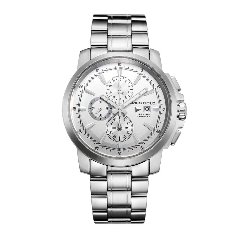 ARIES GOLD INSPIRE CONTENDER SILVER STAINLESS STEEL G 7301 S-SILVER MEN'S WATCH